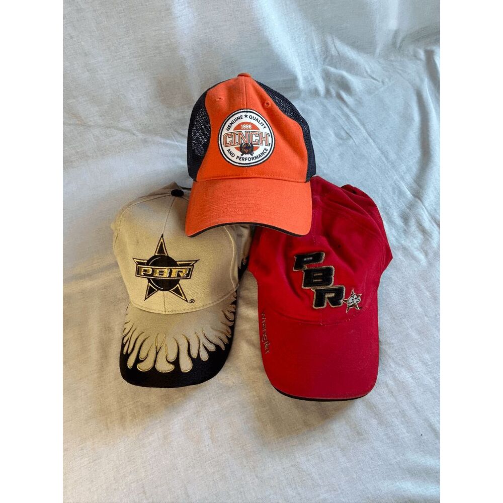 PBR, Wrangler & Cinch Baseball Hat Lot of Three, Western, Bull Riding, Vintage